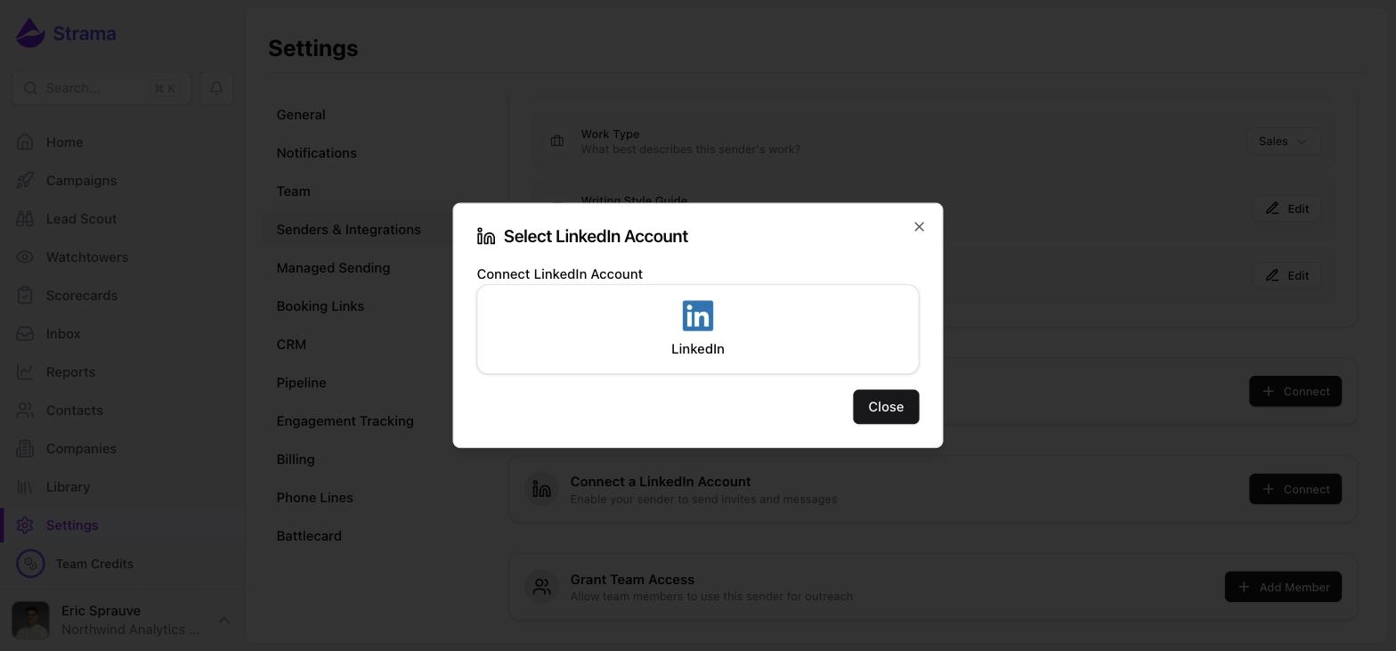 The Select LinkedIn Account dialog